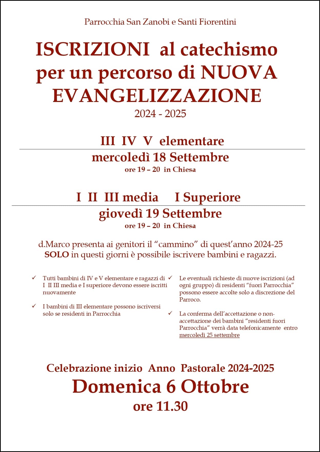 Iscrizioni catechismo 2024/2025