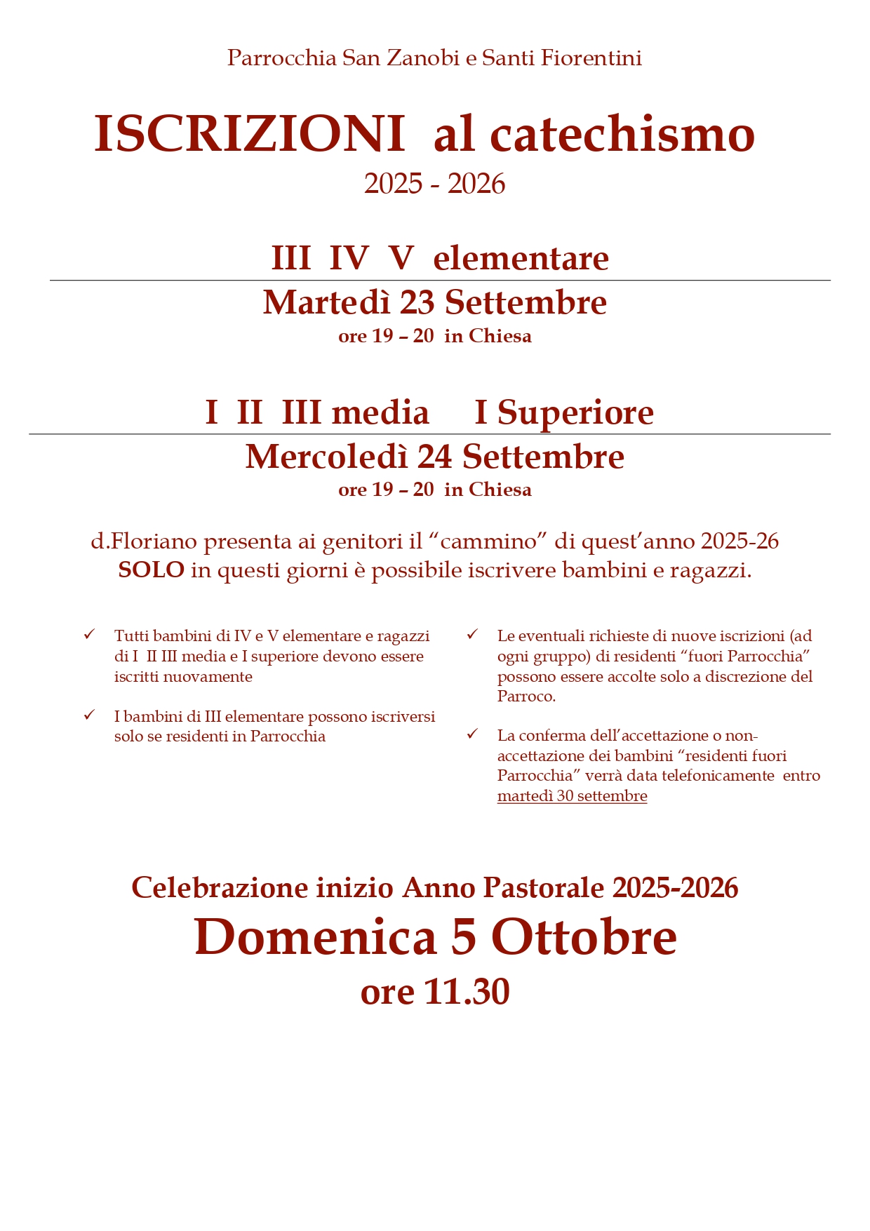 ISCRIZIONI al catechismo 2025 - 2026