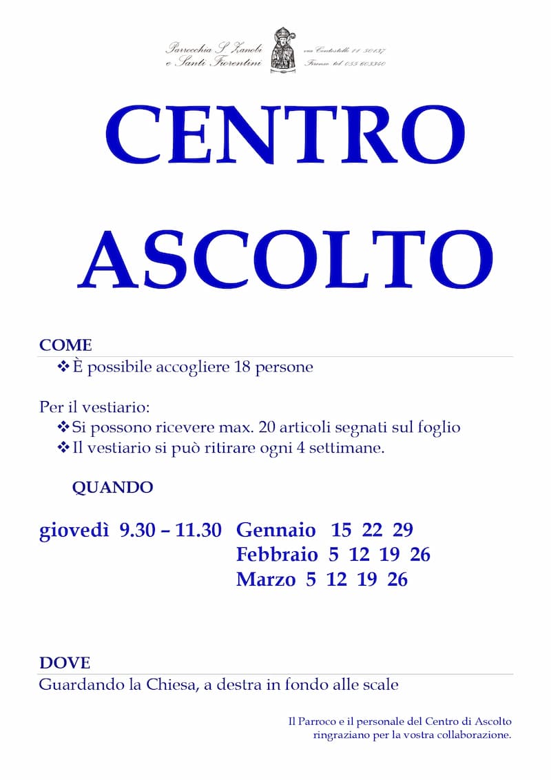 Apertura Centro di Ascolto fino marzo 2026